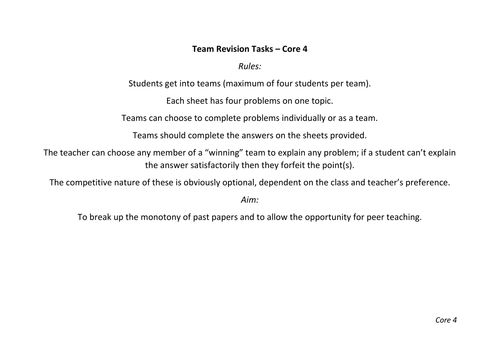 Team Revision Tasks - Core 4 (Edexcel)