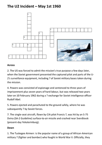 The U2 Incident Crossword Teaching Resources