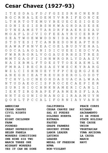 Cesar Chavez (1927-93) Word Search by sfy773 | Teaching Resources