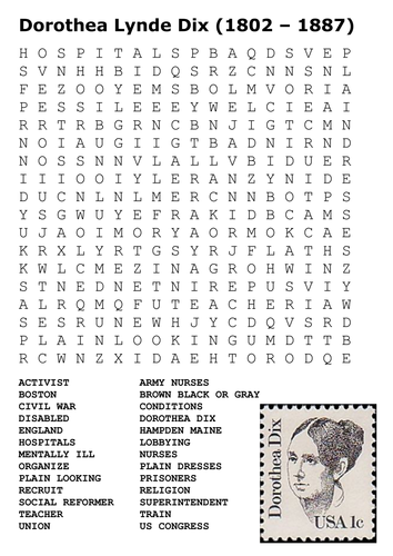 Dorothea Lynde Dix (1802 – 1887) Word Search