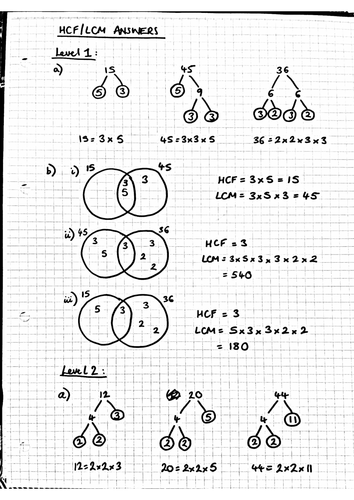 Product of primes HCF and LCM Venn diagram worksheet