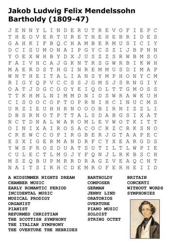 Jakob Ludwig Felix Mendelssohn Bartholdy (1809-47) Word Search