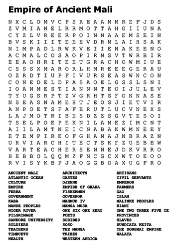 Empire of Ancient Mali Word Search