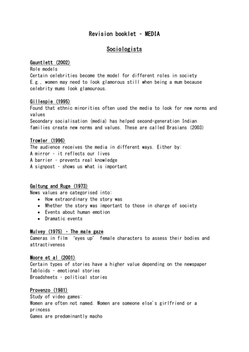 Sociology - Revision (MEDIA)