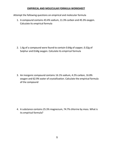 EMPIRICAL FORMULA WORKSHEET WITH ANSWERS