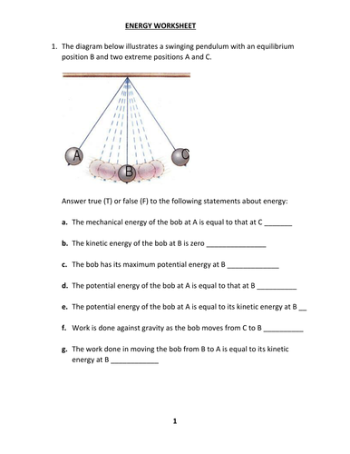 ENERGY WORKSHEET WITH ANSWERS