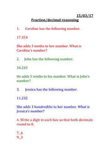 Fraction/decimal reasoning