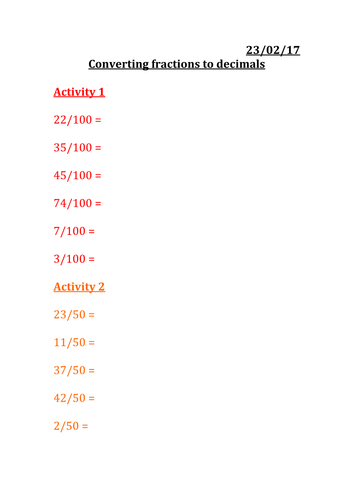 Converting fractions to decimals
