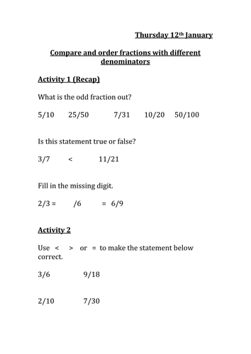 Compare and order fractions with different denominators