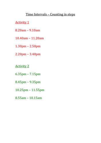 Time Intervals – Counting in steps