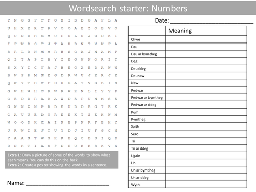 Welsh Language Numbers Wordsearch Crossword Anagrams Keyword Starters Homework Cover Plenary