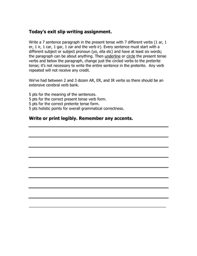 Present preterit exit slip