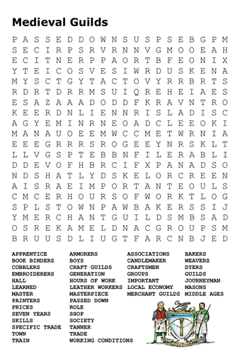 Medieval Guilds Word Search