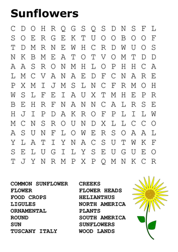 Sunflowers Word Search