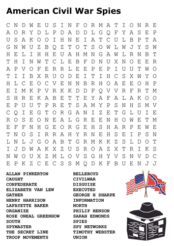 American Civil War Spies Word Search 