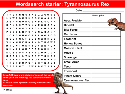 Dinosaurs Tyrannosaurus T Rex Animals Wordsearch Crossword Anagram Alphabet Keyword Starter Cover