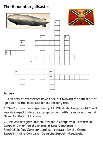 The Hindenburg Disaster Crossword Teaching Resources