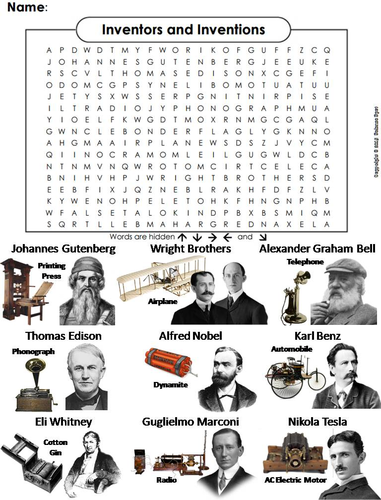 Inventors and Inventions Word Search