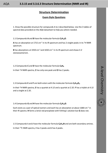 AQA A2 and Year 2 Chemistry Structure Determination (IR and NMR) Exam-Style Questions