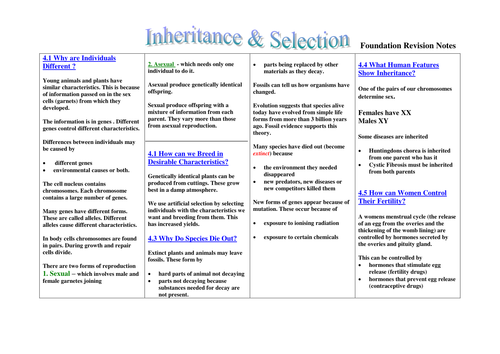 GCSE Biology Inheritance Revision Foundation