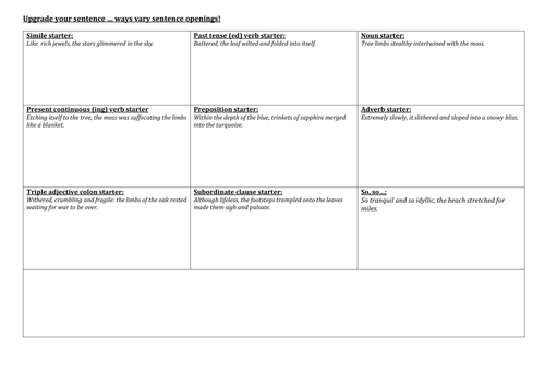 Sentence variety sheets