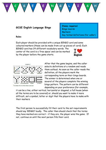 GCSE English Language Bingo