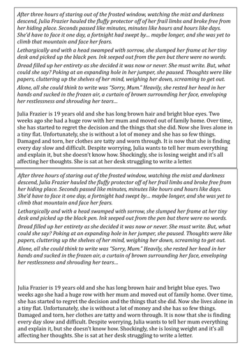 Showing and not telling example for descriptive writing