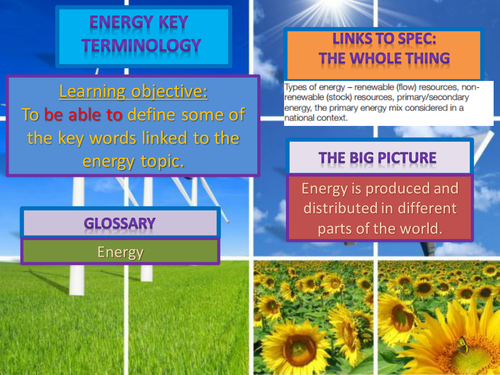 Legacy AQA AS Level specification. Energy key terms