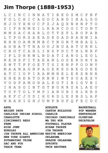 Jim Thorpe (1888-1953) Word Search