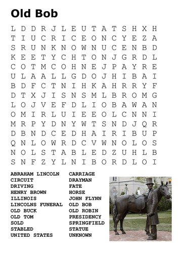 Old Bob Abraham Lincoln Word Search