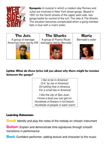West Side Story Time Signatures Worksheet / Activity
