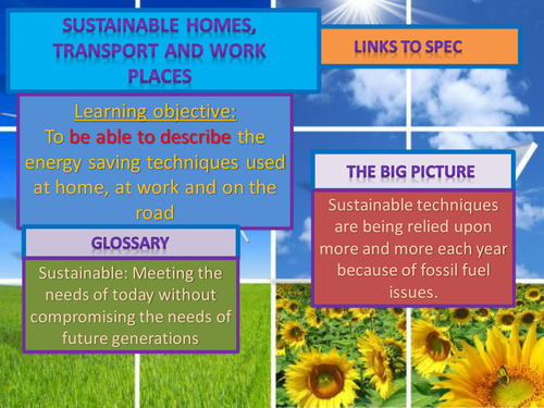 AQA AS level geography (legacy). How homes, work places and transport can be sustainable.