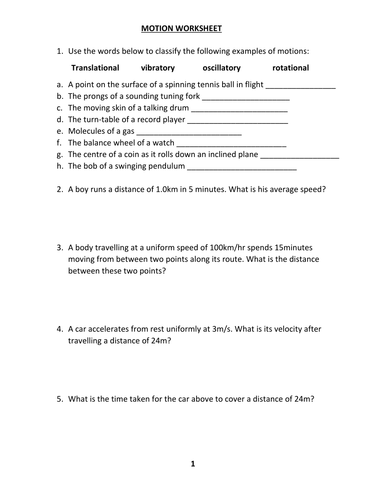 MOTION WORKSHEET WITH ANSWER