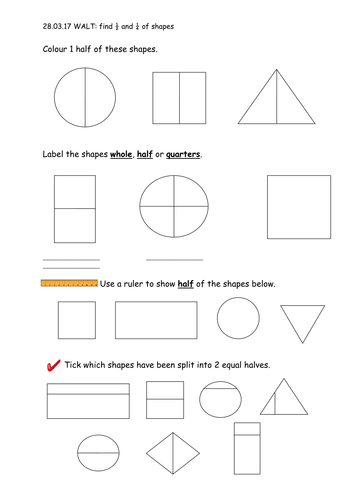 Year 1 Fractions 1/2 and 1/4