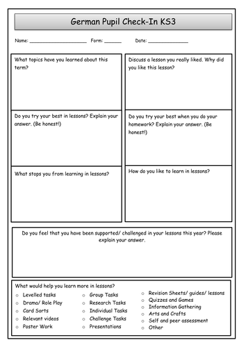 German Pupil Check-In / Pupil Voice KS3