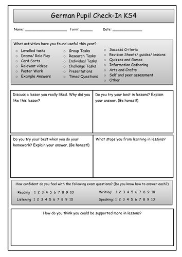 German Pupil Check In / Pupil Voice KS4