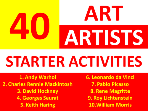 40 x Art Artist Starter Activities Wordsearch Crossword KS3 GCSE