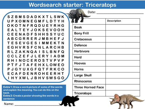 Dinosaurs Triceratops Animals Wordsearch Crossword Anagram Alphabet Keyword Starter Cover