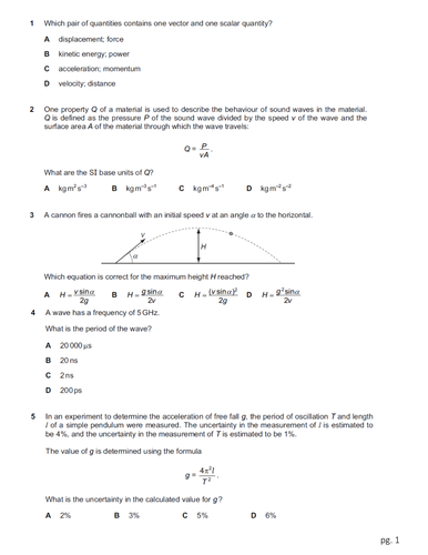 University Foundation/As Physics Exam Questions with Mark Scheme