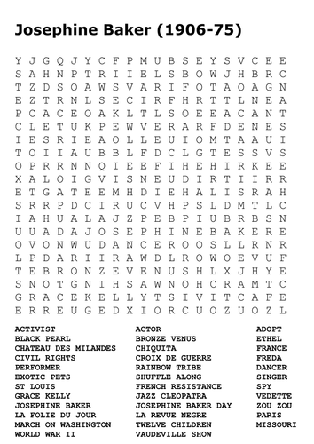 Josephine Baker Word Search