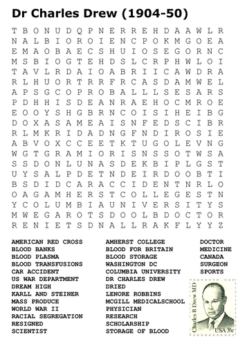 Dr Charles Drew (1904-50) Word Search