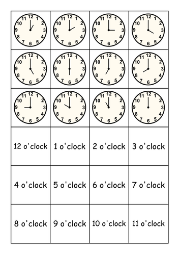 matching clocks oclock half past quarter past and quarter to