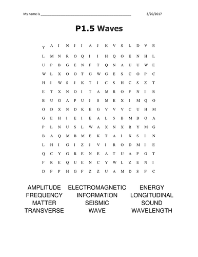 GCSE Physics P1.5 Waves Keyword Search