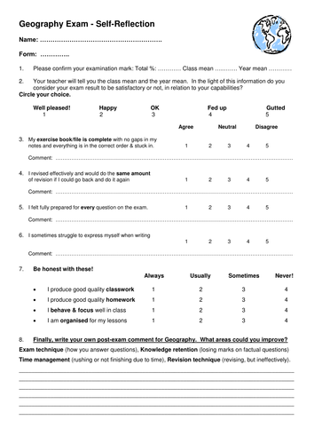 Post-Exam Self-Reflection Worksheet