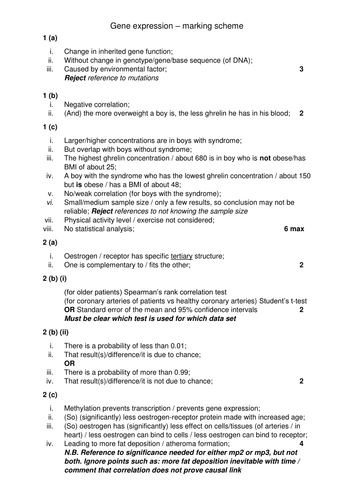 AQA A-level Biology (2016 specification). Section 8 Topic 20 Gene expression Class notes