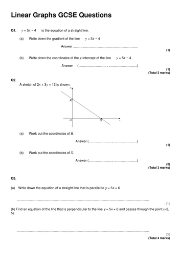 Linear Graphs GCSE Questions