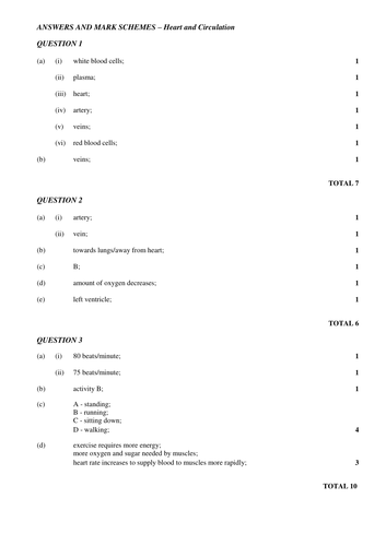 Heart structure & Circulation Practice Sheet -Exam Style Questions  GCSE / IB /AP biology