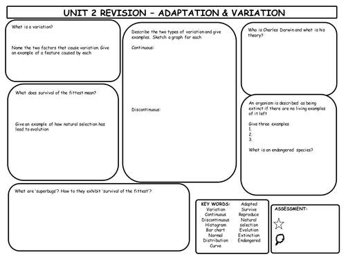 GCSE Single Science Adaptations & Variation Revision Mat