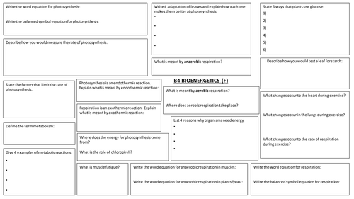 B4 Bioenergetics revision sheet