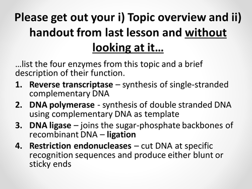AQA A-level Biology (2016 specification). Section 8 Topic 21 DNA technology 2 In vivo cloning